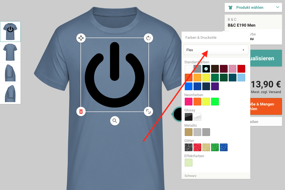 T-Shirt bedrucken Designer Farbauswahl