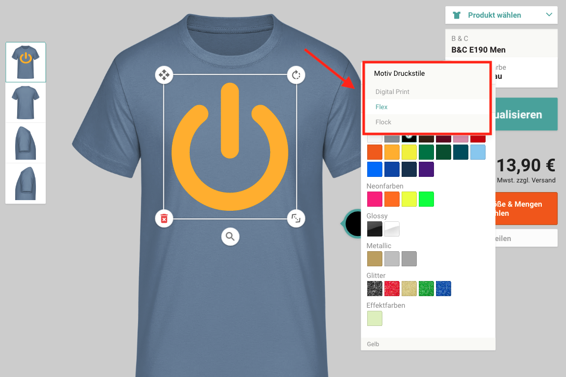 T-Shirt Designer Drucktechnologie Auswahl
